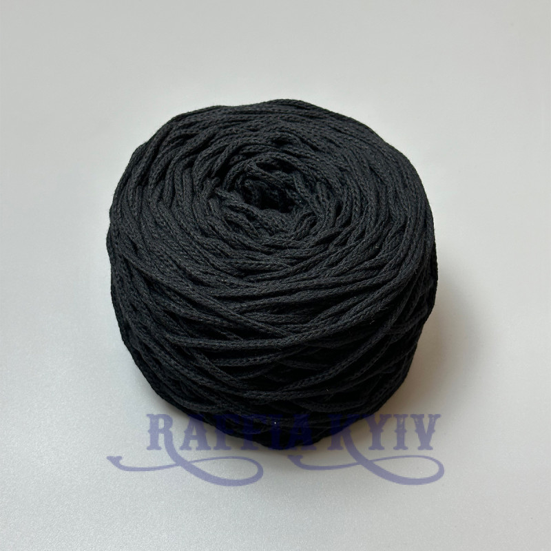 Чорний бавовняний плетений круглий шнур, 3 мм