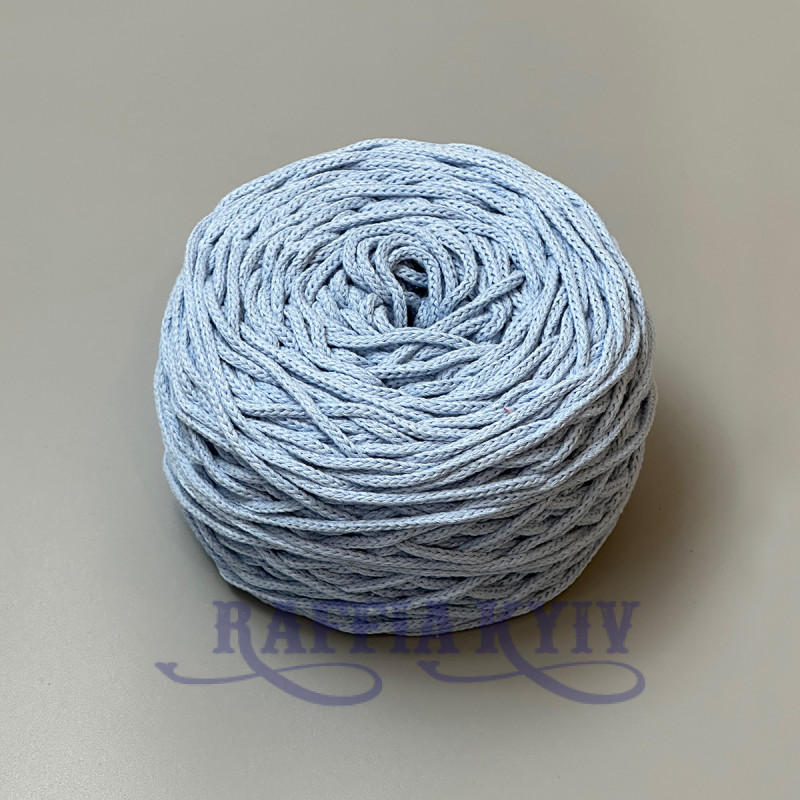 Голубой хлопковый плетеный круглый шнур, 3 мм
