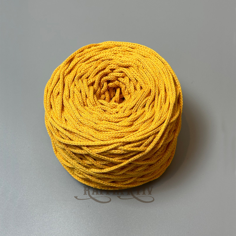 Bright yellow cotton braided round cord, 3 mm