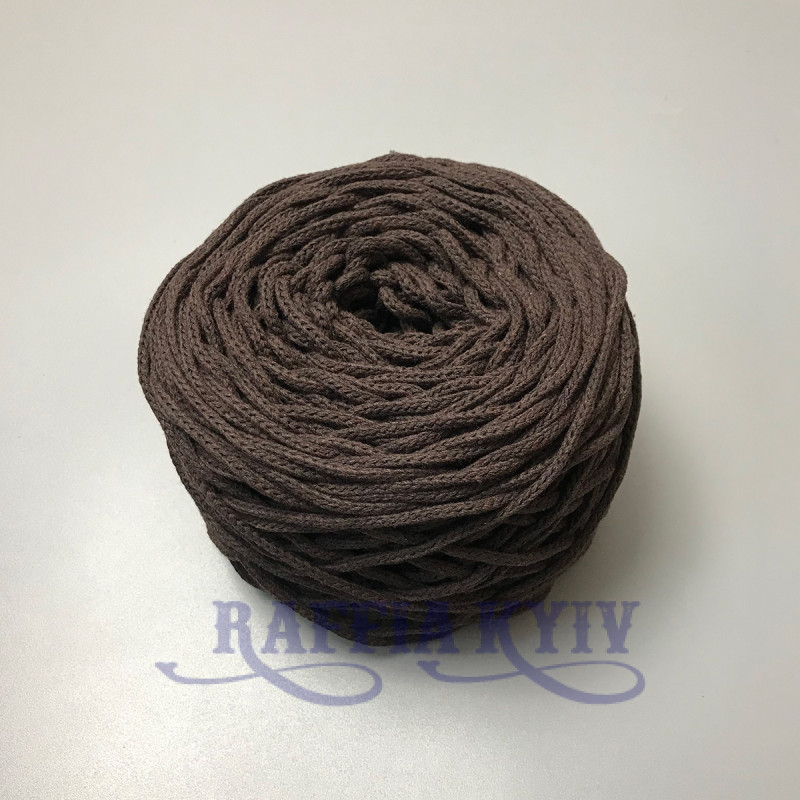Brown cotton braided round cord, 3 mm
