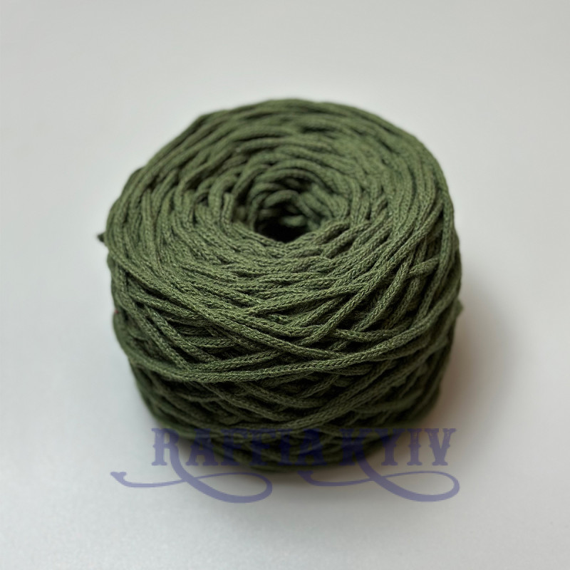 Khaki cotton braided round cord, 3 mm