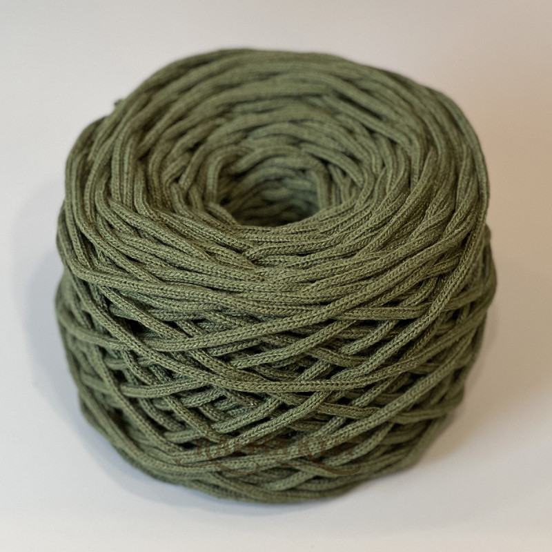 Khaki cotton braided round cord, 4 mm