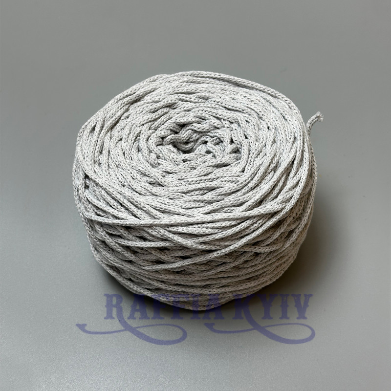 Светло-серый хлопковый плетеный круглый шнур, 3 мм