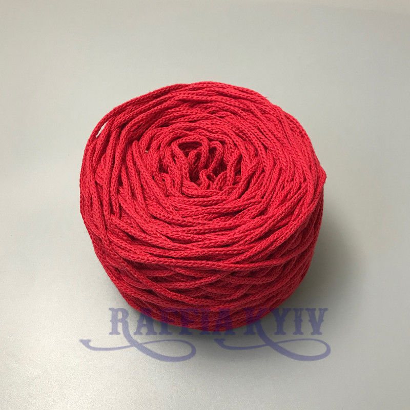Red cotton braided round cord, 3 mm