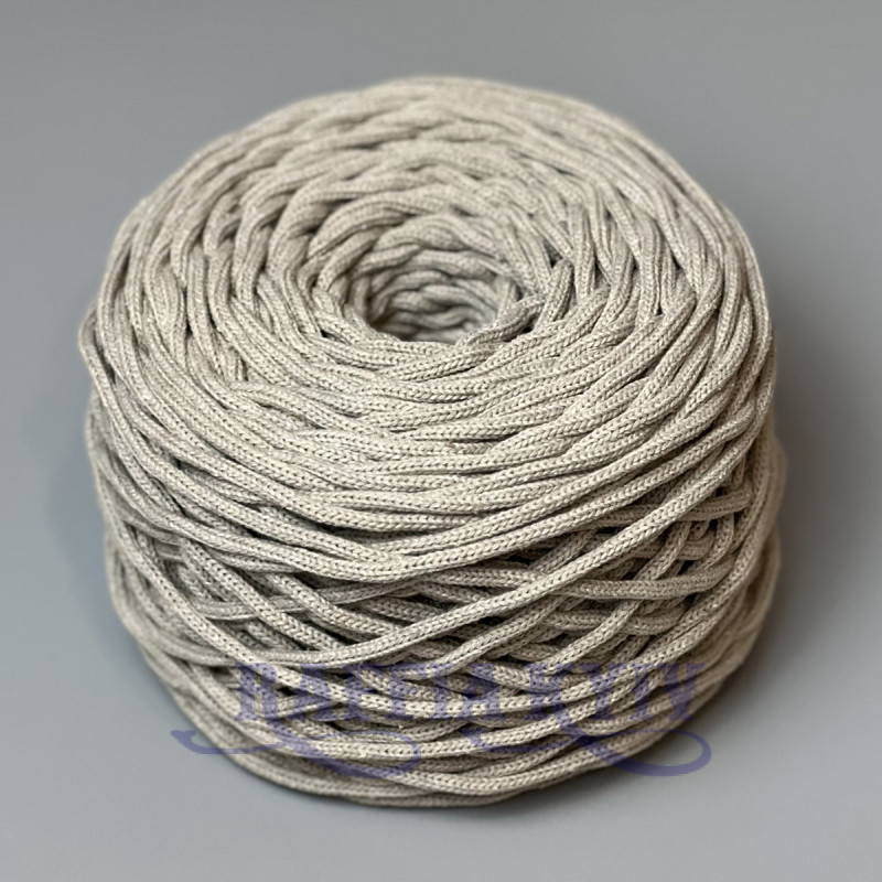 Песочно-бежевый хлопковый плетеный круглый шнур, 4 мм