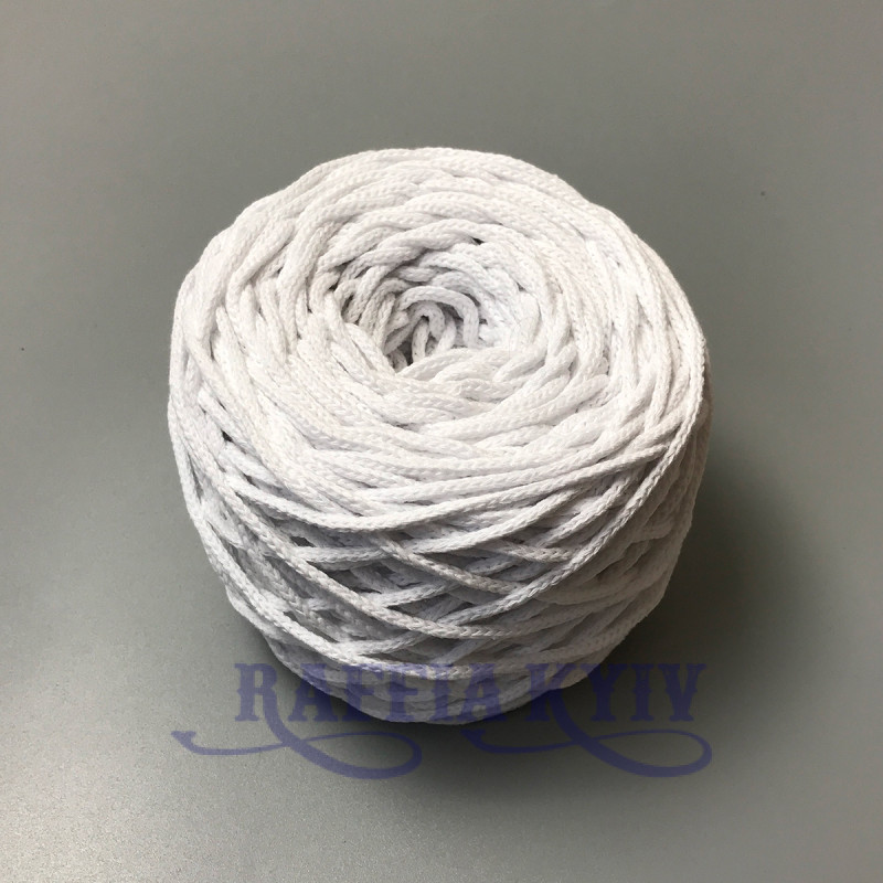 White cotton braided round cord, 3 mm