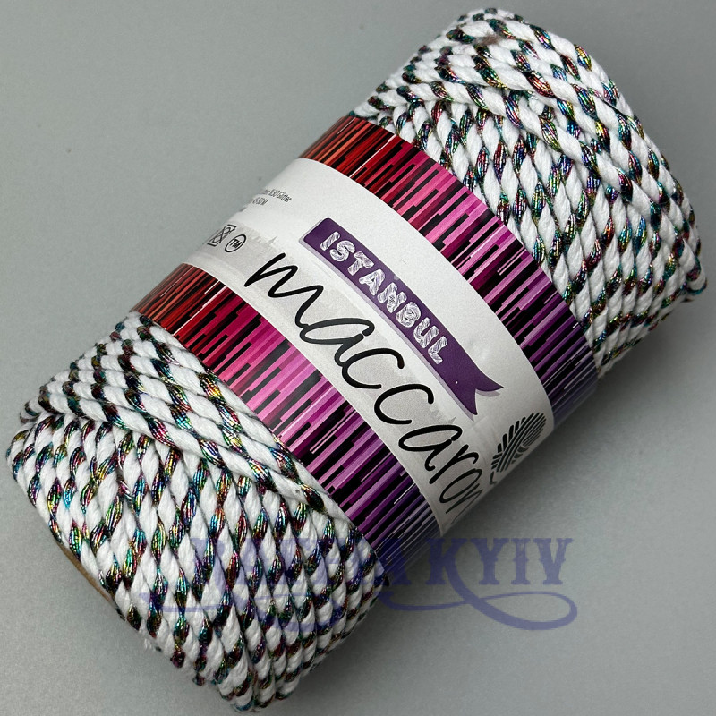 Белый хлопковый с многоцветным люрексом шнур Istanbul, 4 мм