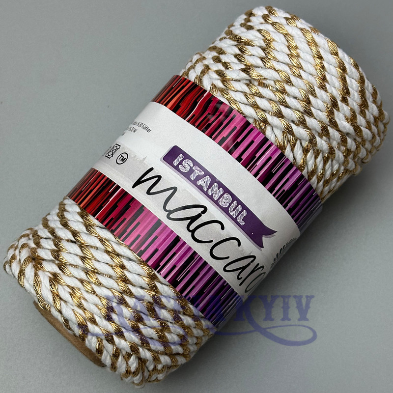 White Istanbul cotton and gold lurex cord, 4 mm