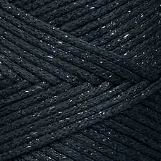 Чорний бавовняний шнур з люрексом, 2 мм