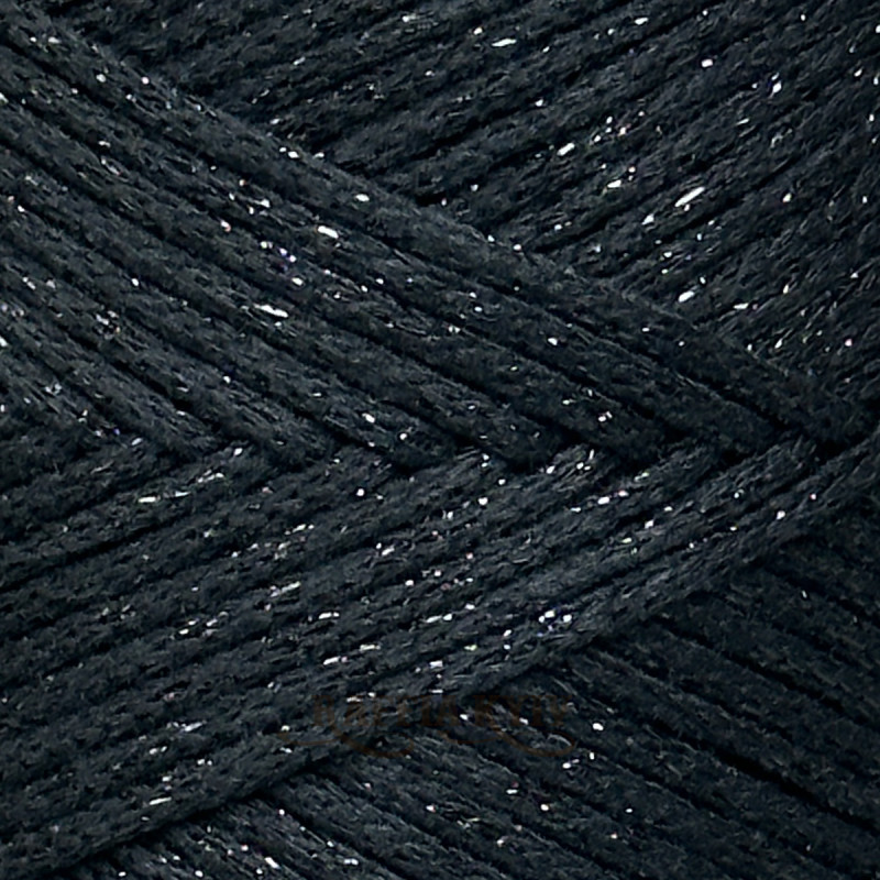 Чорний бавовняний шнур Raffia™ Kyiv з люрексом для макраме та в'язання, 2 мм