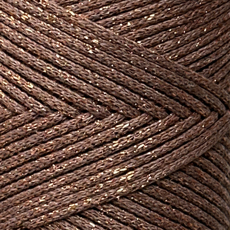 Коричневий бавовняний шнур Raffia™ Kyiv з люрексом для макраме та в'язання, 2 мм