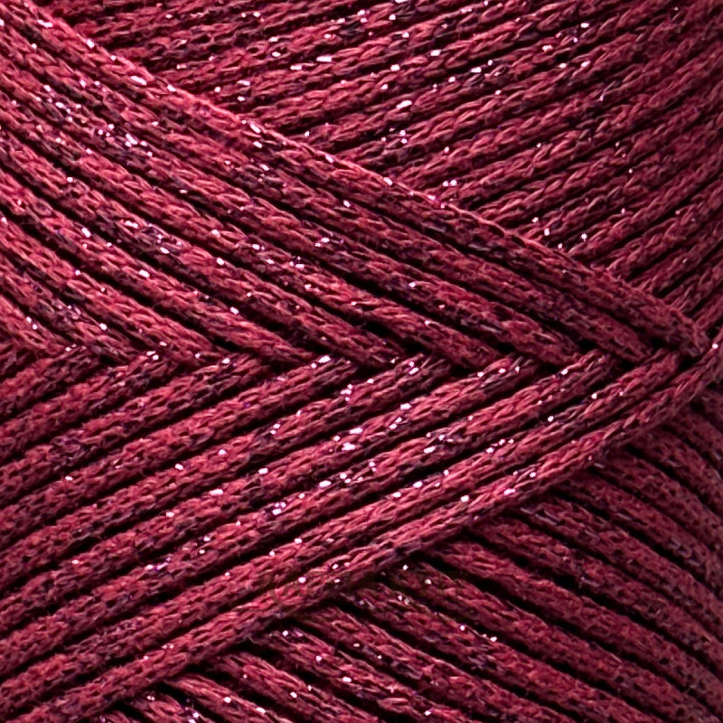 Бордо хлопковый шнур Raffia™ Kyiv с люрексом для макраме и вязания, 2 мм