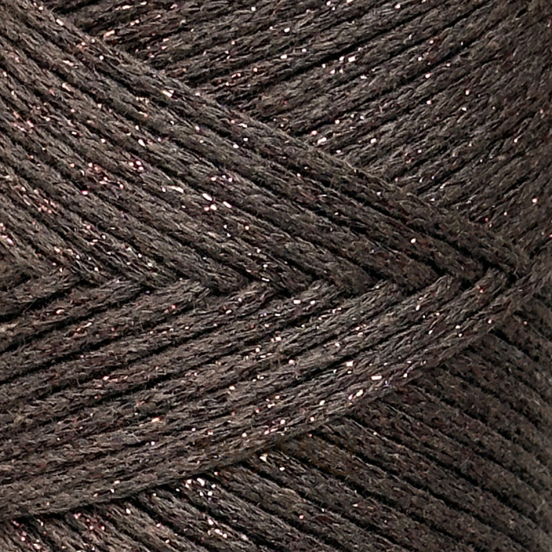 Chocolate cotton cord Raffia™ Kyiv with lurex for macrame and knitting, 2 mm