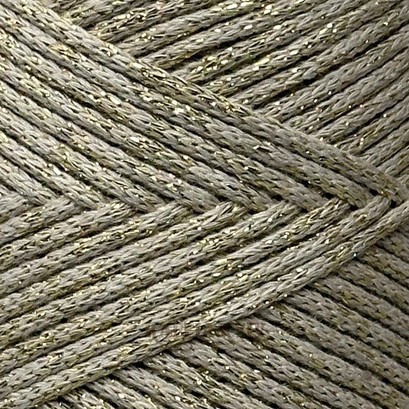 Крем бавовняний шнур Raffia™ Kyiv з золотим люрексом для макраме та в'язання, 2 мм