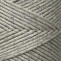 Крем хлопковый шнур с серебряным люрексом, 2 мм