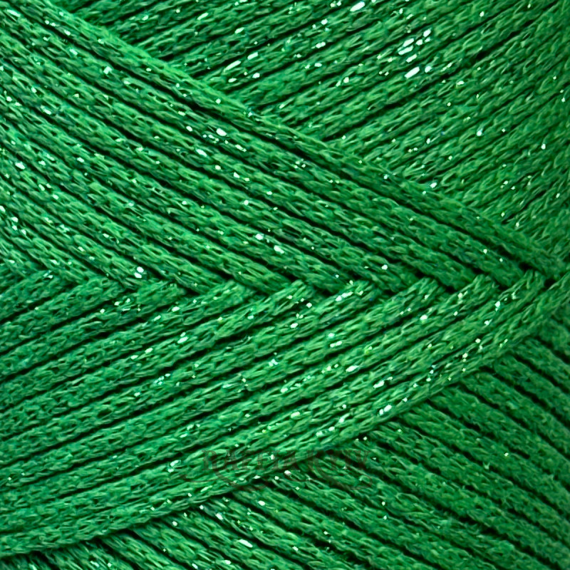 Трав'яний зелений бавовняний шнур Raffia™ Kyiv з люрексом для макраме та в'язання, 2 мм