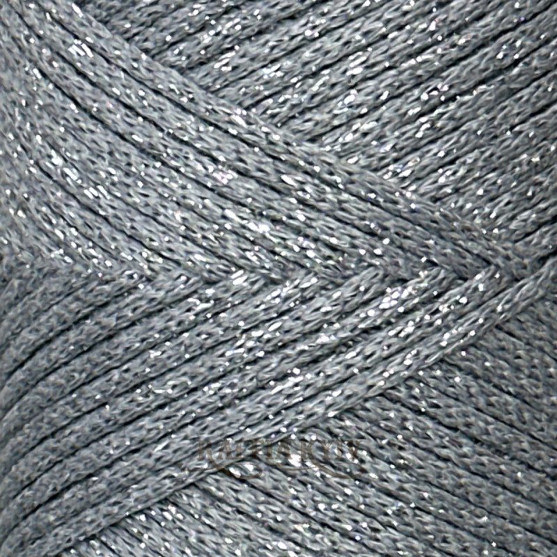 Сірий бавовняний шнур Raffia™ Kyiv з люрексом для макраме та в'язання, 2 мм