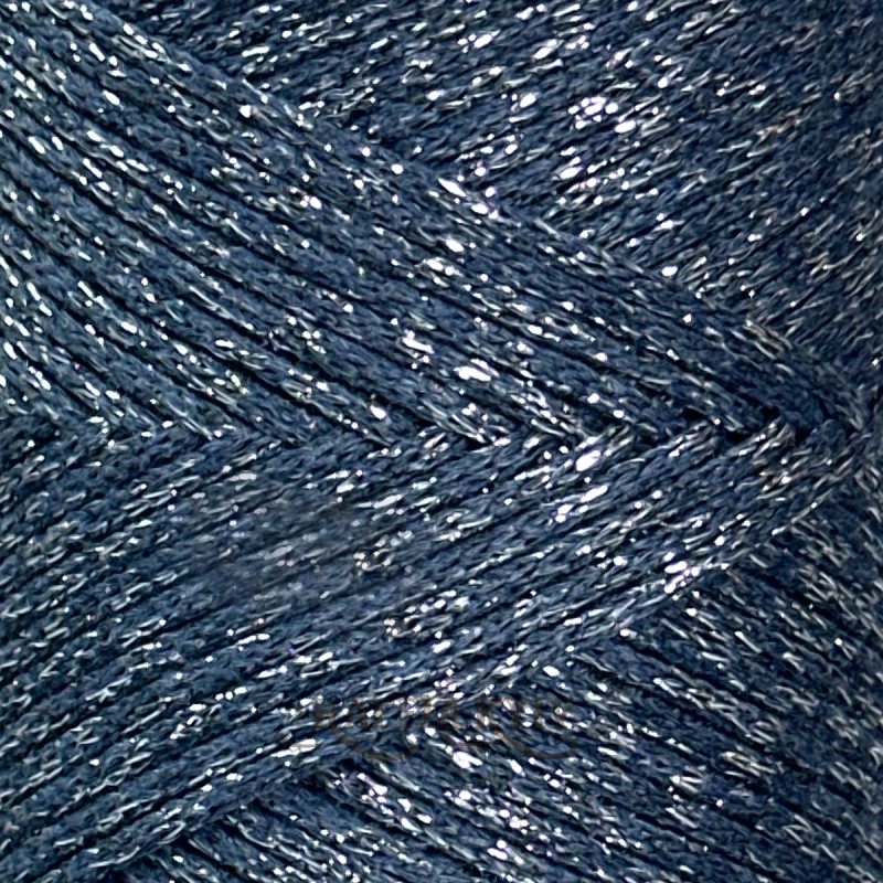 Jeans cotton cord Raffia™ Kyiv with silver lurex for macrame and knitting, 2 mm