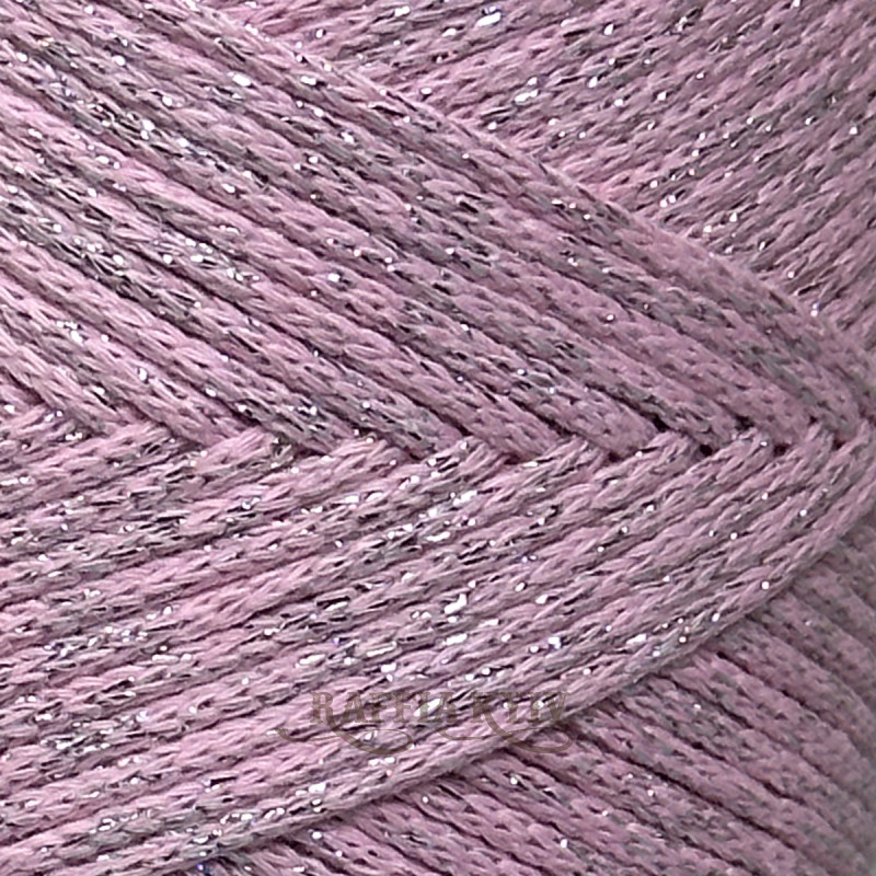 Light pink cotton cord Raffia™ Kyiv with lurex for macrame and knitting, 2 mm