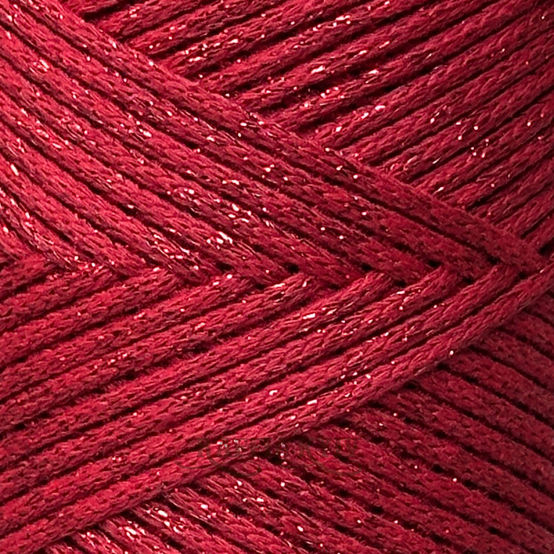 Красный хлопковый шнур Raffia™ Kyiv с люрексом для макраме и вязания, 2 мм