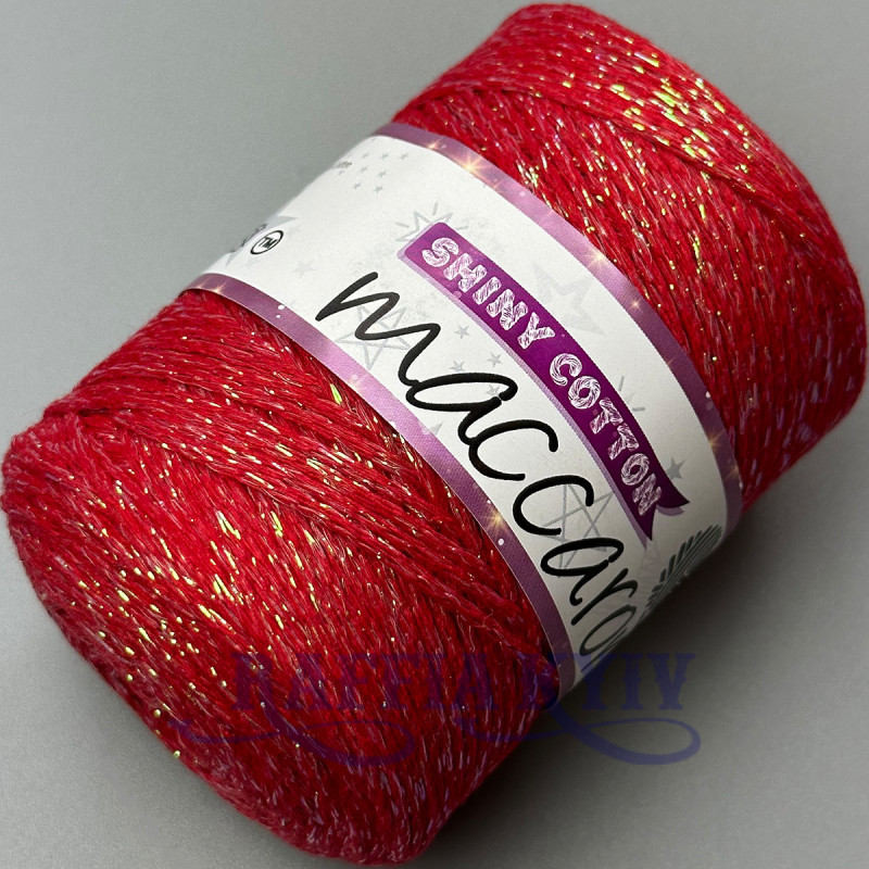 Red Shiny Cotton cord with lurex, 230 m