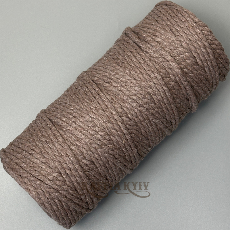 Cacao cotton twisted round cord, 4 mm
