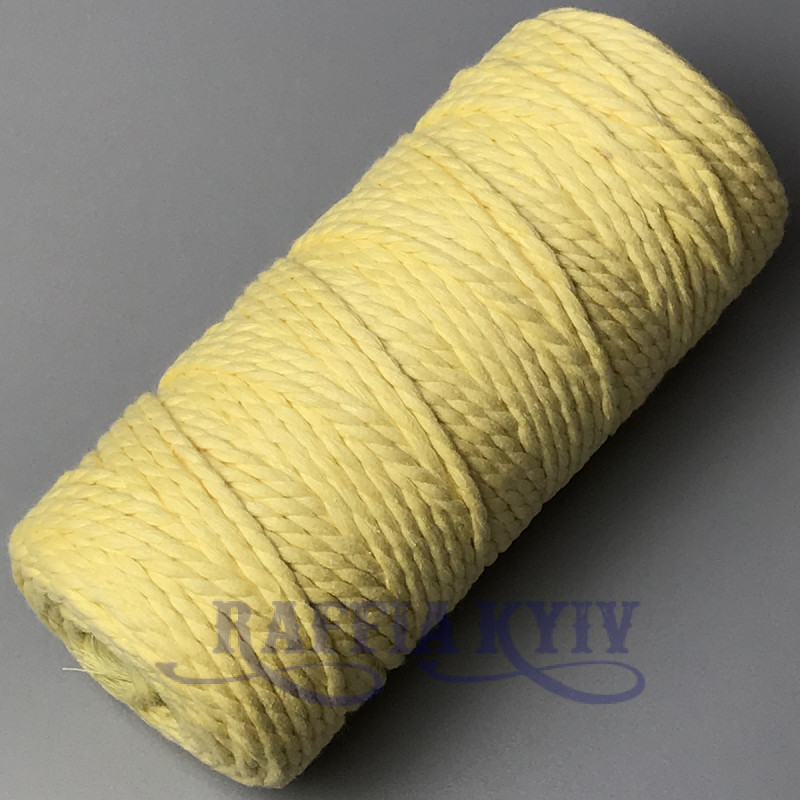 Бледно-желтый хлопковый крученый круглый шнур, 4 мм