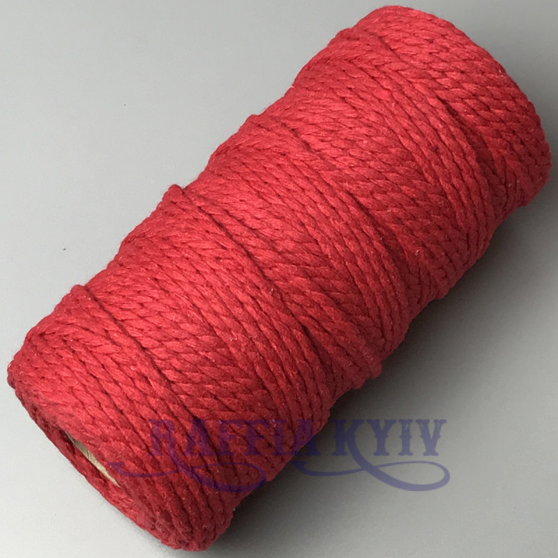 Красный хлопковый крученый круглый шнур, 4 мм