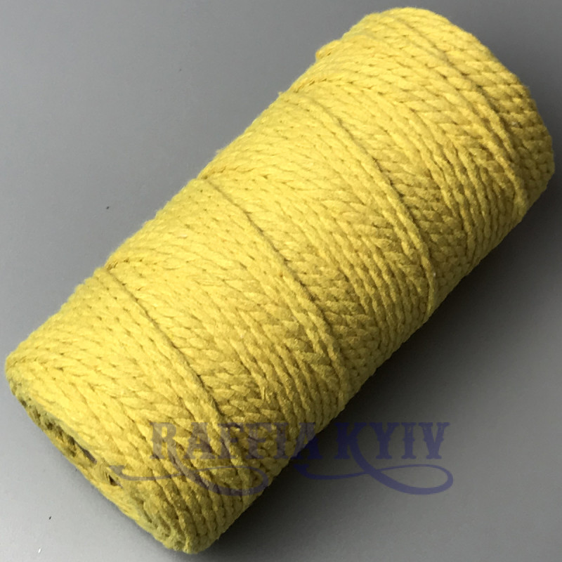 Жовтий бавовняний кручений круглий шнур, 4 мм