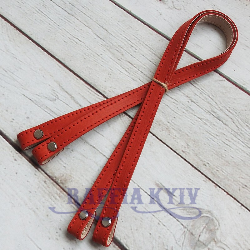 Red matt leather handles with bend on screws, 65×1.5 cm
