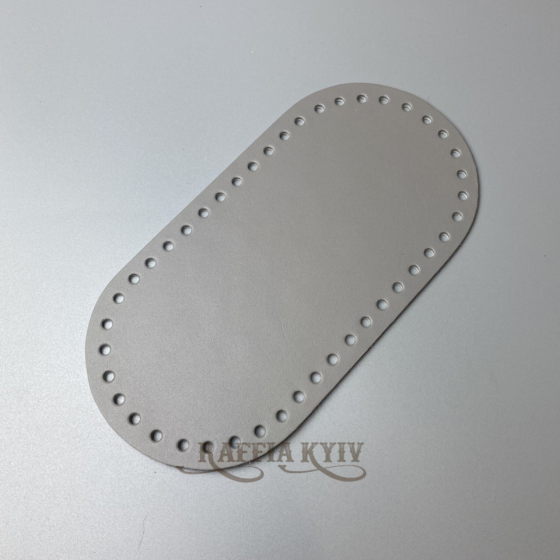 Light grey leather oval bottom, 20×10 cm