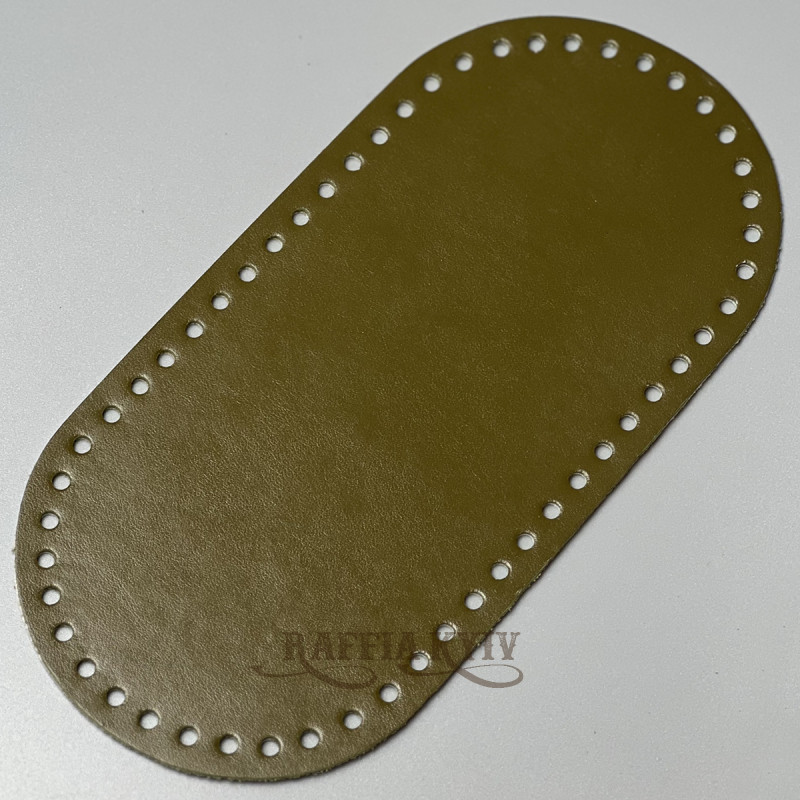 Olive leather oval bottom, 25×12 cm