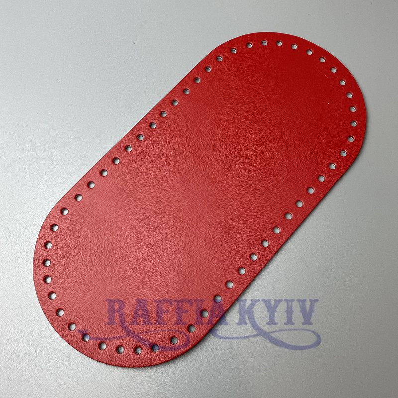 Red leather oval bottom, 25×12 cm