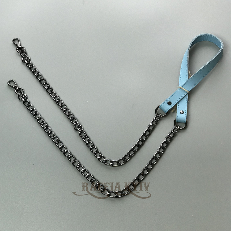 Blue leather strap with chainlets, 120×1.5 cm