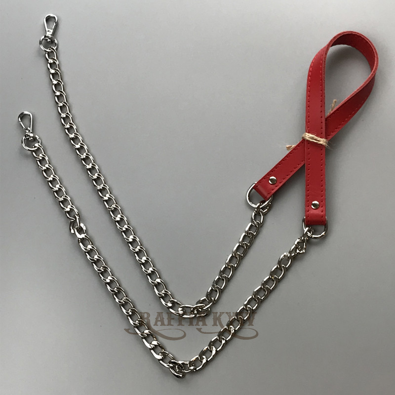 Red leather strap with chainlets, 120×1.5 cm