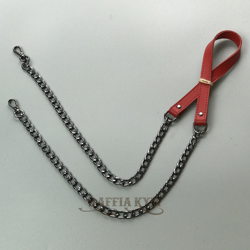 Red leather strap with chainlets, 120×1.5 cm