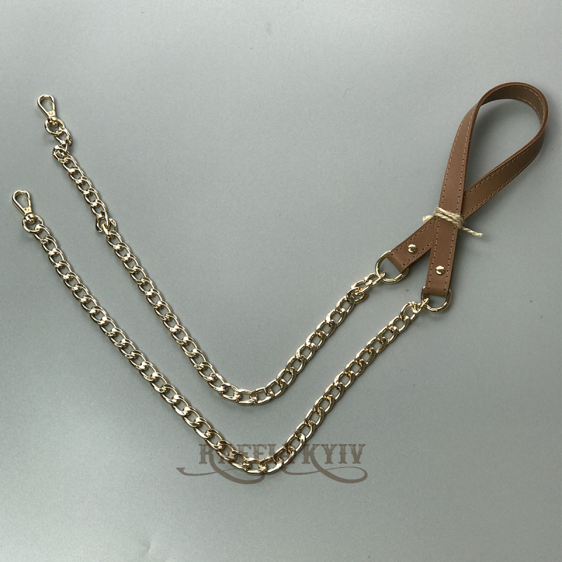 Ginger matt leather strap with chainlets, 120×1.5 cm