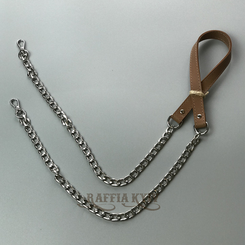 Ginger matt leather strap with chainlets, 120×1.5 cm