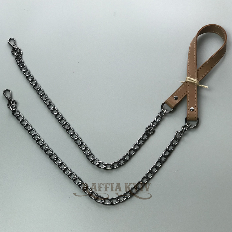 Ginger matt leather strap with chainlets, 120×1.5 cm