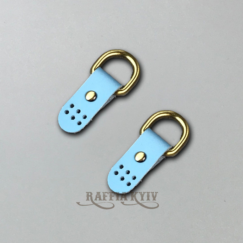 Blue stitched leather loops, 15 mm