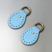 Blue semicircular stitched leather loops, 20 mm