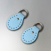 Blue semicircular stitched leather loops, 20 mm