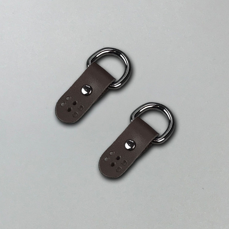 Chocolate stitched leather loops, 15 mm