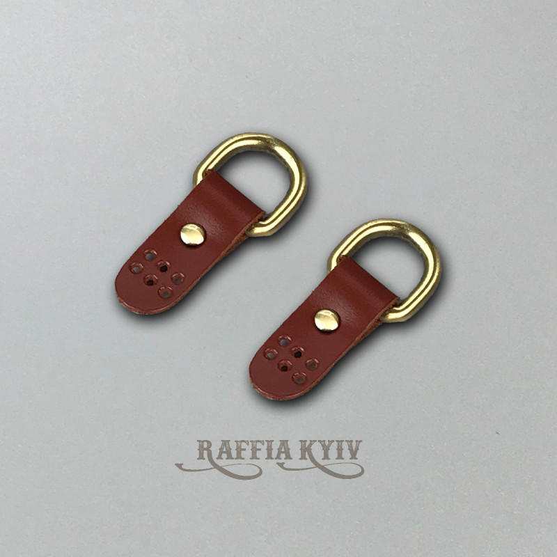 Cognac stitched leather loops, 15 mm