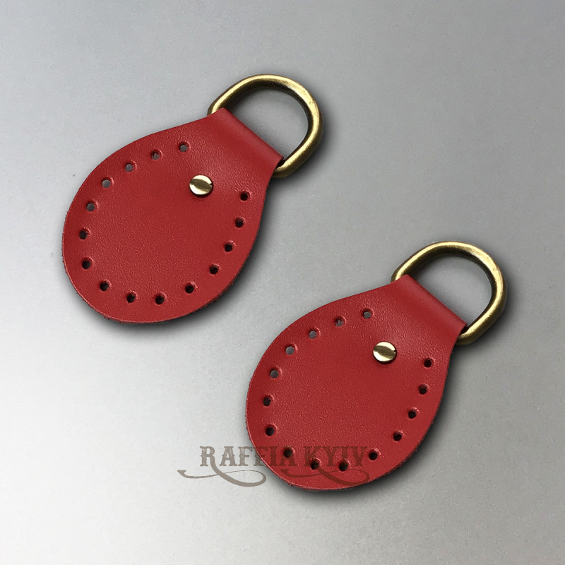 Red semicircular stitched leather loops, 20 mm