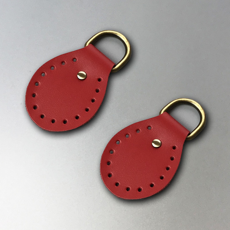 Red semicircular stitched leather loops, 20 mm
