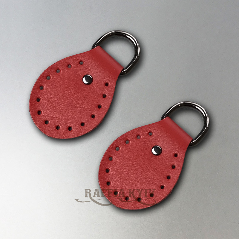 Red semicircular stitched leather loops, 20 mm