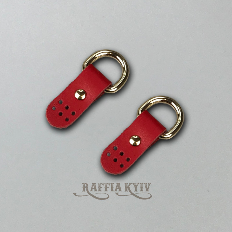 Red stitched leather loops, 15 mm