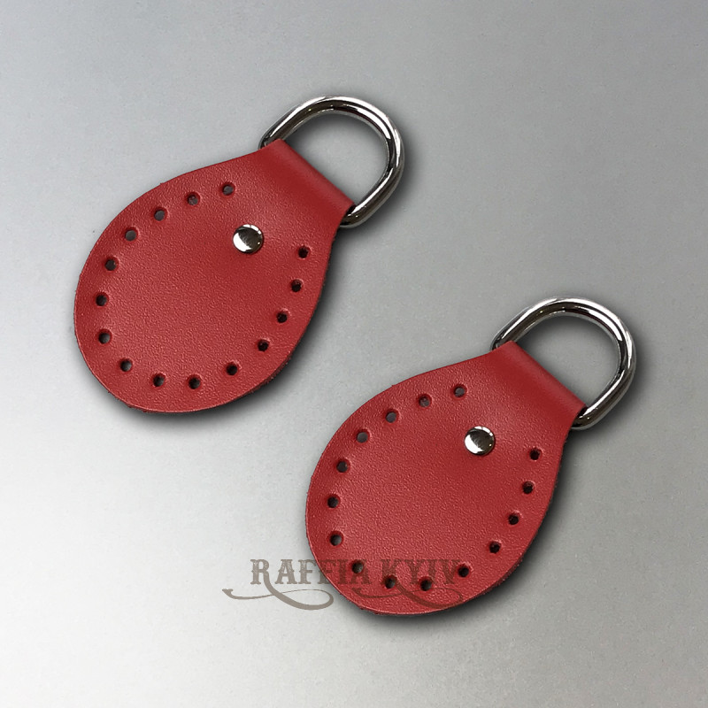 Red semicircular stitched leather loops, 20 mm