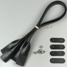 Black twisted leather handles with fixators for screws, 65×3 cm